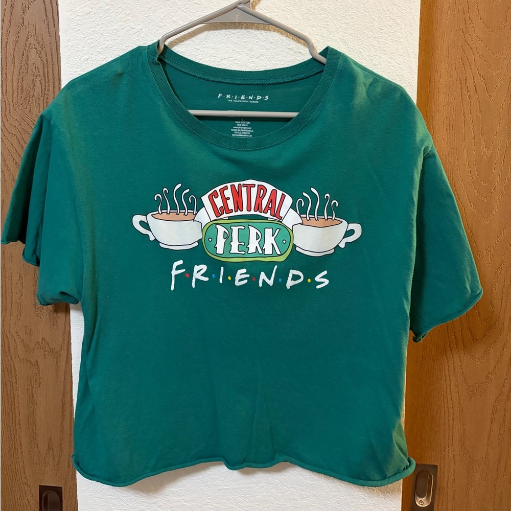 FRIENDS Cropped Green Tee with Central Perk Logo